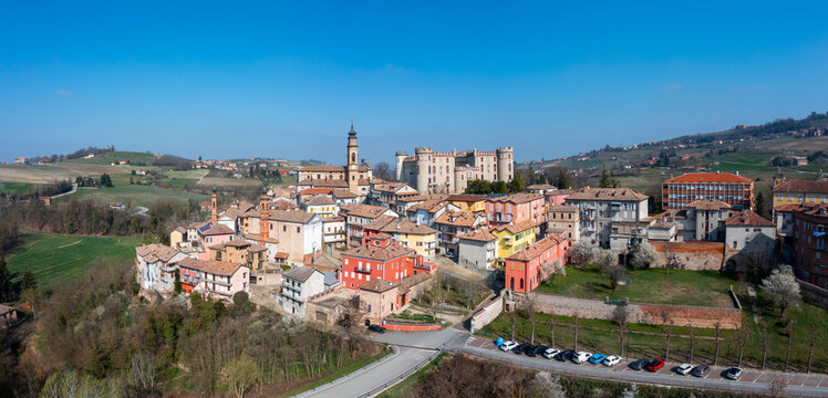 panorama view of the picturesque village of Costigliole d'Asti in the Piedmont