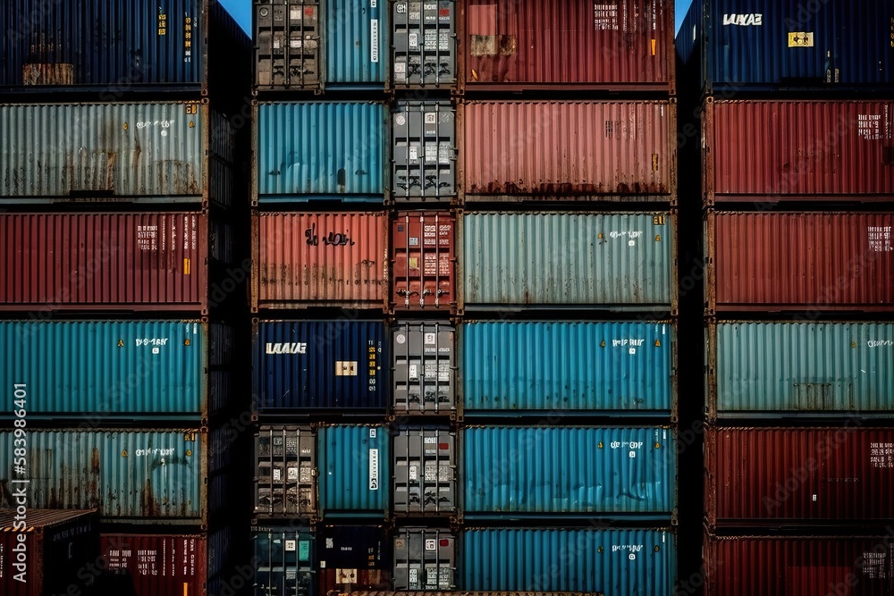 Aufkleber a large stack of containers stacked on top of each other. generative ai