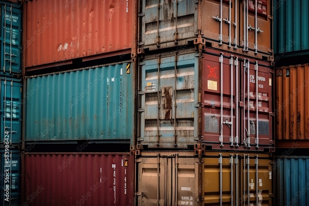 Aufkleber a large stack of containers stacked on top of each other. generative ai
