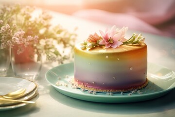 Obraz na płótnie Canvas Wedding cake decorated with roses, generative ai