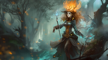 fantasy female character in a cool background (ai generated)