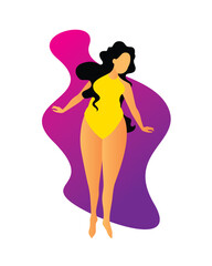 Fototapeta na wymiar Original vector illustration. Body positive girl in a yellow swimsuit. A design element.