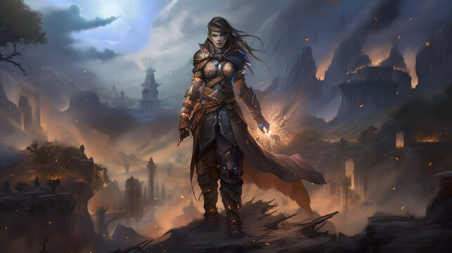 fantasy female character in a cool background (ai generated)
