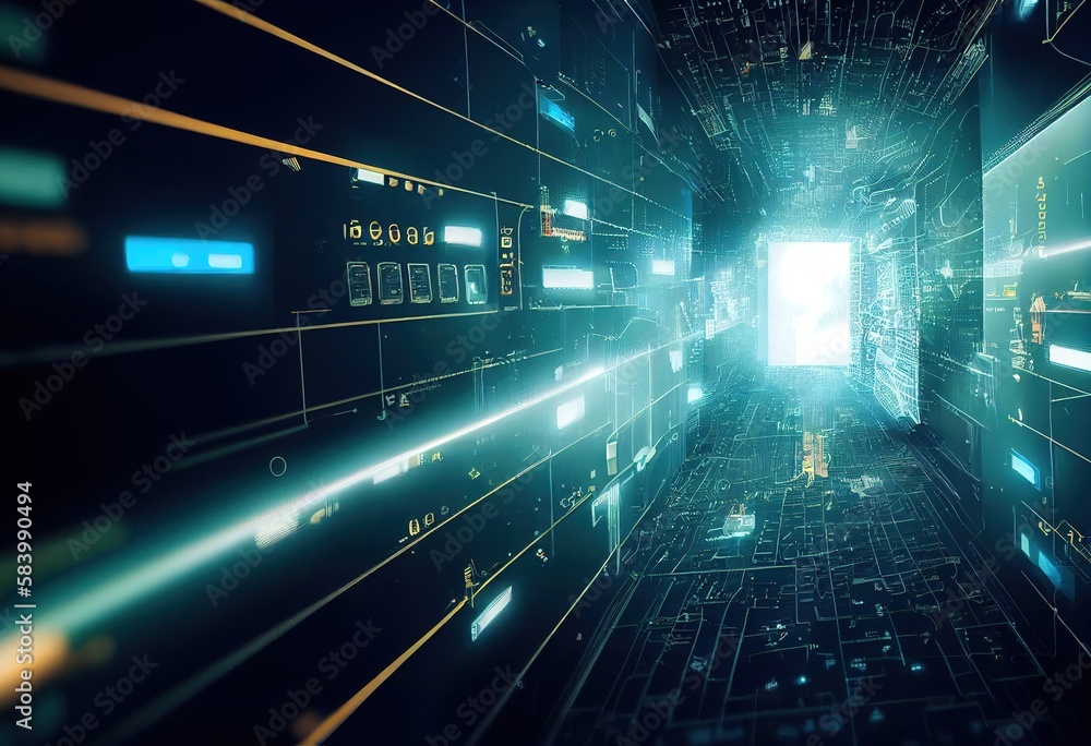 Poster futuristic data flow, data transfer technology. cyberpunk, big data and cybersecurity. cyberspace, b