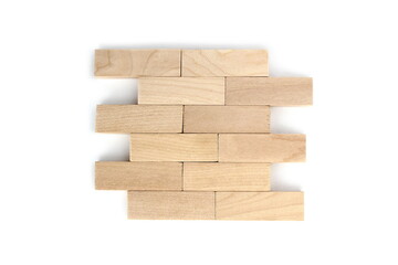 Background of wooden blocks assembled mosaic design.	