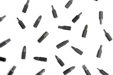 Nozzles for a screwdriver lie on a white background.	