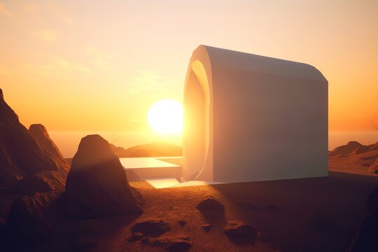 Resurrection - Tomb Empty With At Sunrise. Generative AI