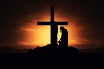 cross on sunset. Generative AI