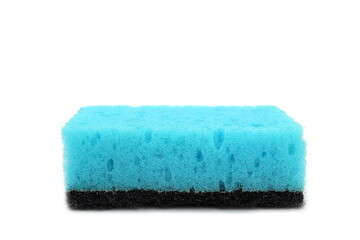 one sponge for washing dishes lies on a white background. - obrazy, fototapety, plakaty