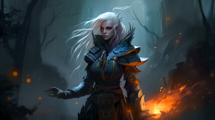 fantasy female character in a cool background 