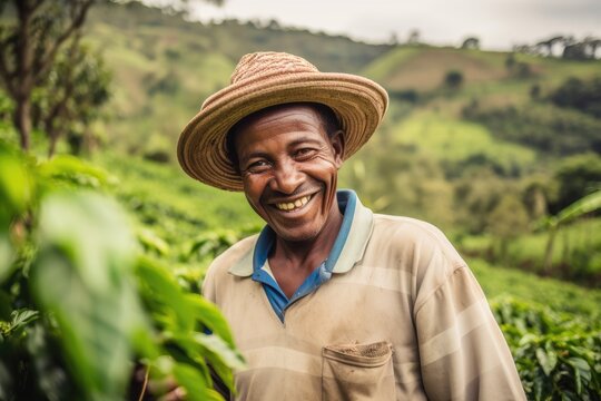 Happy Coffee Farmer - Smiling - AI Generated