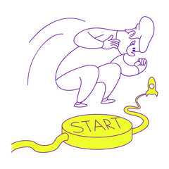 Man jumps on the start button