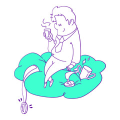 Man on a cloud with awards