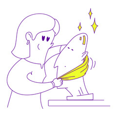 Woman cleaning art piece