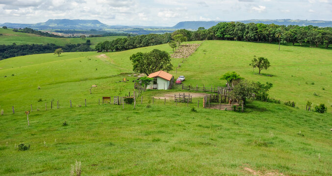rural landscape at Cuesta de Botucatu and Bofete in Sao Paulo, Brazil