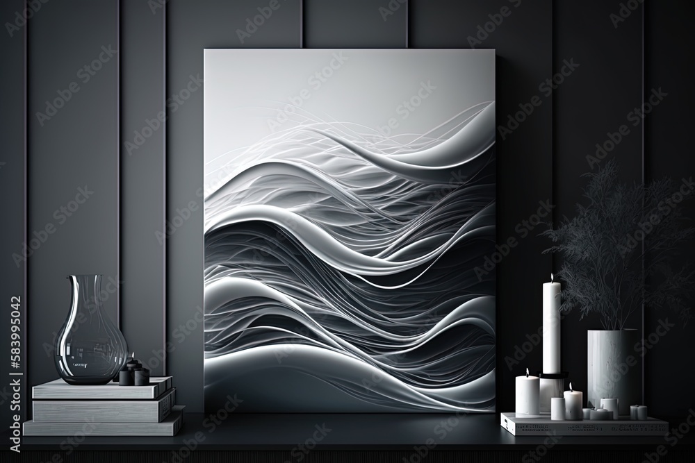 Poster painting of minimalistic waves as an abstract composition generative ai