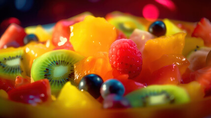 Fototapeta na wymiar Closeup shot of a salad made out of fruits. Generative AI