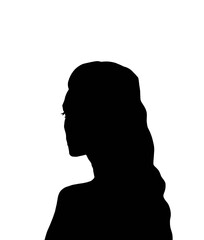 The silhouette of a long -haired woman's shadow with a white background
