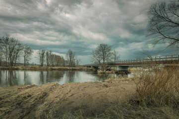 Widawka river in spring day, Poland.