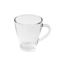 Empty glass cup isolated on white background.