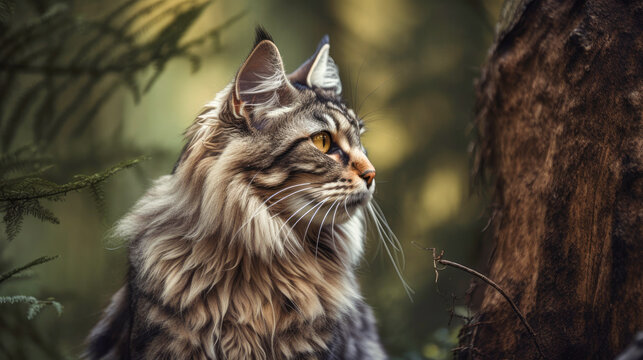 Domestic kitten walking through the garden