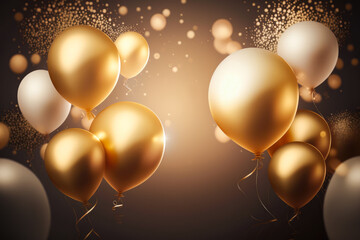 Golden balloons with Confetti. Holiday, Sale and Party Decoration. Generative AI.