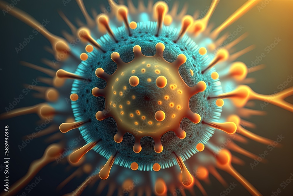 Poster close-up of a virus, with blank copy space generative ai