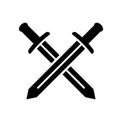 Crossed swords icon. Black silhouette. Front side view. Vector simple flat graphic illustration. Isolated object on a white background. Isolate.