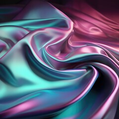 Silk shiny fabric texture in pastel iridescent holographic colors. Generative AI