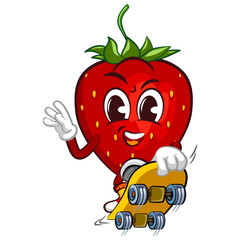 vector illustration of the mascot character of a strawberry jumping with a skateboard