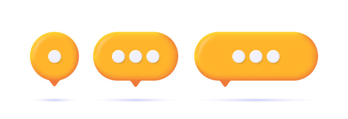 Orange speech bubbles set isolated on white backgound. 3d realistic icon in plastic cartoon minimal style. Modern vector illustration. © shendart