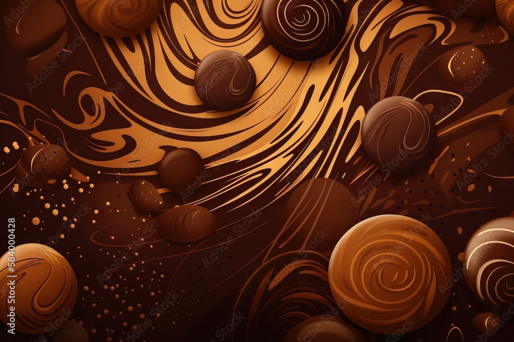 Poster a chocolate background with swirls and swirls on it. generative ai