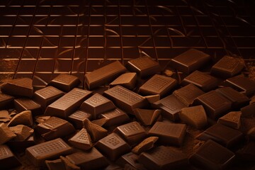  a pile of chocolate bars sitting on top of a counter.  generative ai