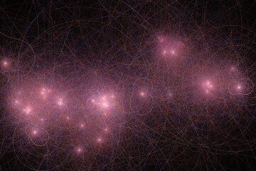 Obraz premium Pink glowing pattern of curved lines on a black background. Abstract fractal 3D rendering