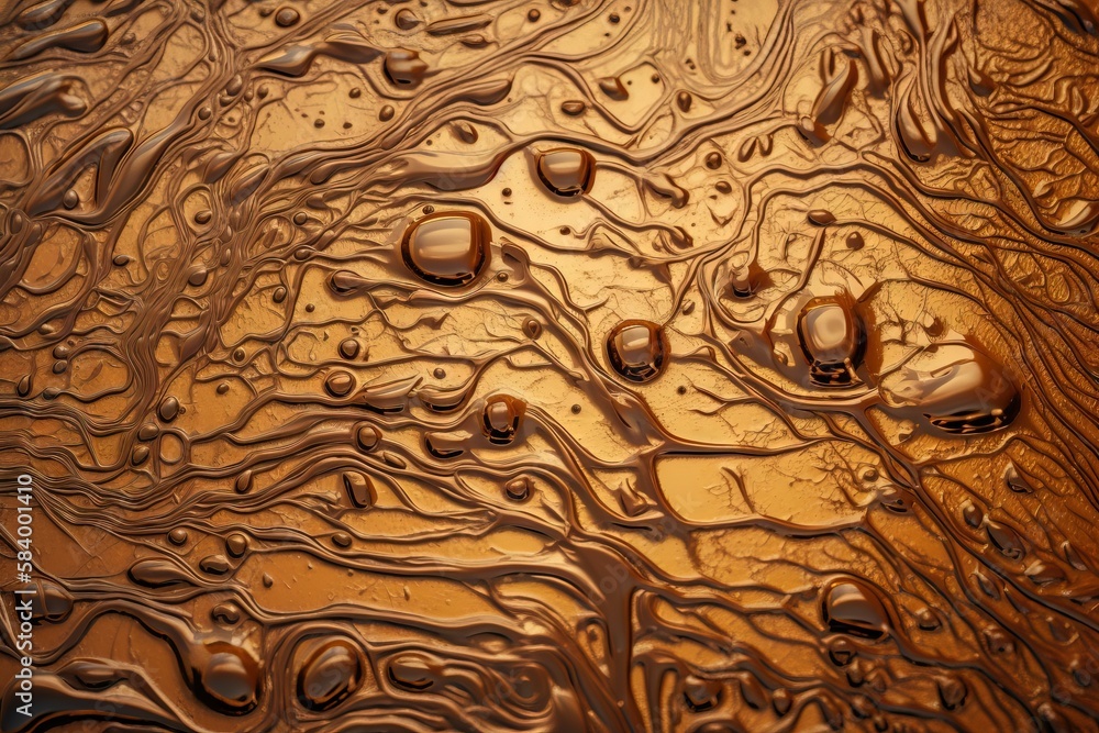 Poster a close up view of a brown surface with drops of water on it. generative ai