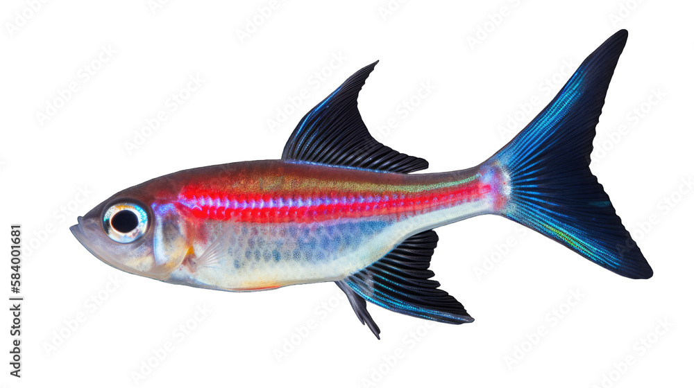 Wall mural neon tetra fish isolated on white transparent background png. generative ai