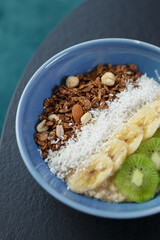 Healthy vegan lunch meal prepared with natural ingredients. Delicious vegetarian brunch served in a restaurant