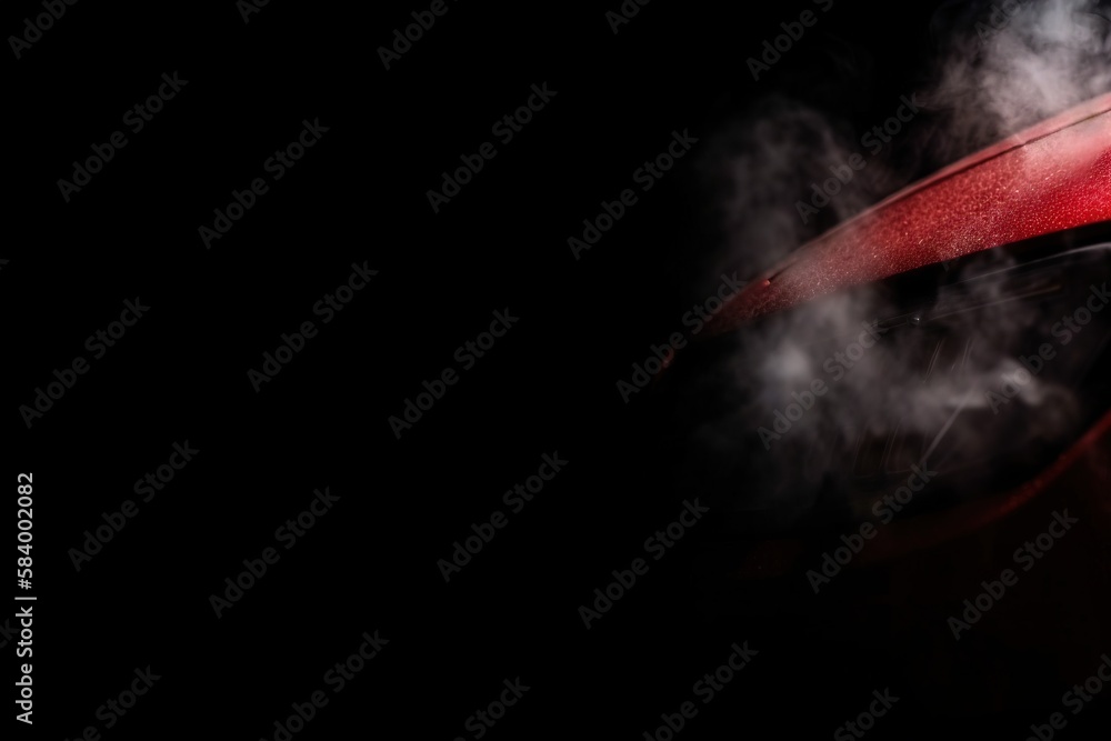 Poster a close up of a red object with steam coming out of it. generative ai