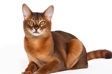 Abyssinian Somali Cat On White Background . Generative AI