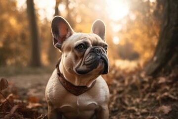 happy dog French buldog In the park. Generative AI - obrazy, fototapety, plakaty