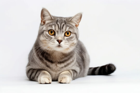 American Wirehair Cat On White Background . Generative AI