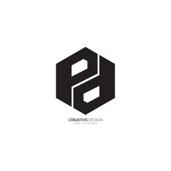 Letter p d hexagon shape black modern flat polygon logo