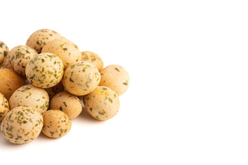 Rice Cracker Ball with Seaweed on a White Background