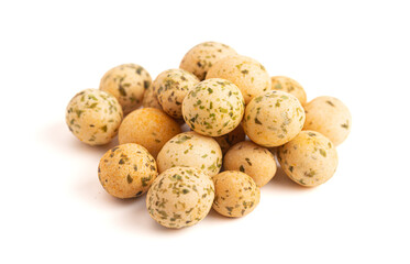 Rice Cracker Ball with Seaweed on a White Background