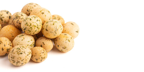 Rice Cracker Ball with Seaweed on a White Background