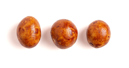 Japaneese Peanuts Coated in Crunchy Rice Cracker and Soy Sauce Isolated on White Background