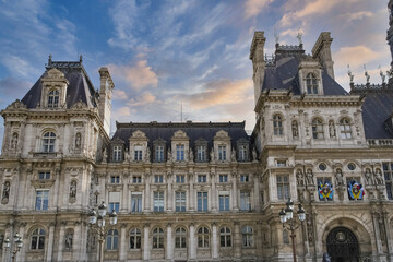 Fototapeta na wymiar Paris, the facade of the Hotel de Ville, city hall of the french capital 