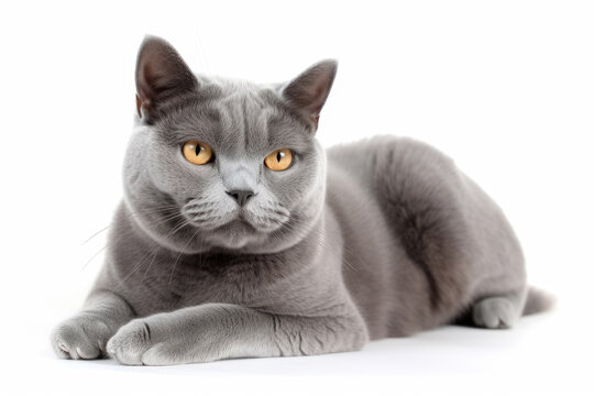 Chartreux Cat On White Background . Generative AI