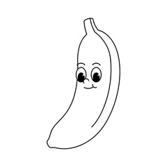 Vector cartoon retro mascot monochrome illustration of banana. Vintage style 30s, 40s, 50s old animation. The clipart is isolated on a white background.