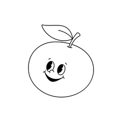 Vector cartoon retro mascot monochrome illustration of orange tangerine. Vintage style 30s, 40s, 50s old animation. The clipart is isolated on a white background.